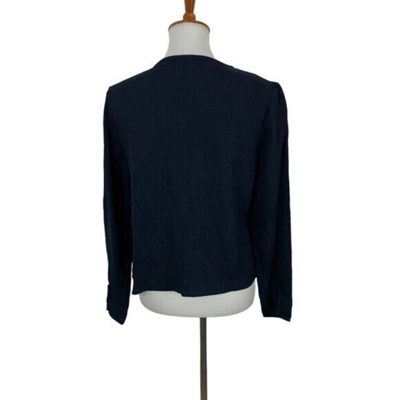 Zara Basic Collection Navy Asymmetrical Long Sleeve Blouse Grommet Detail XS - Picture 4 of 6